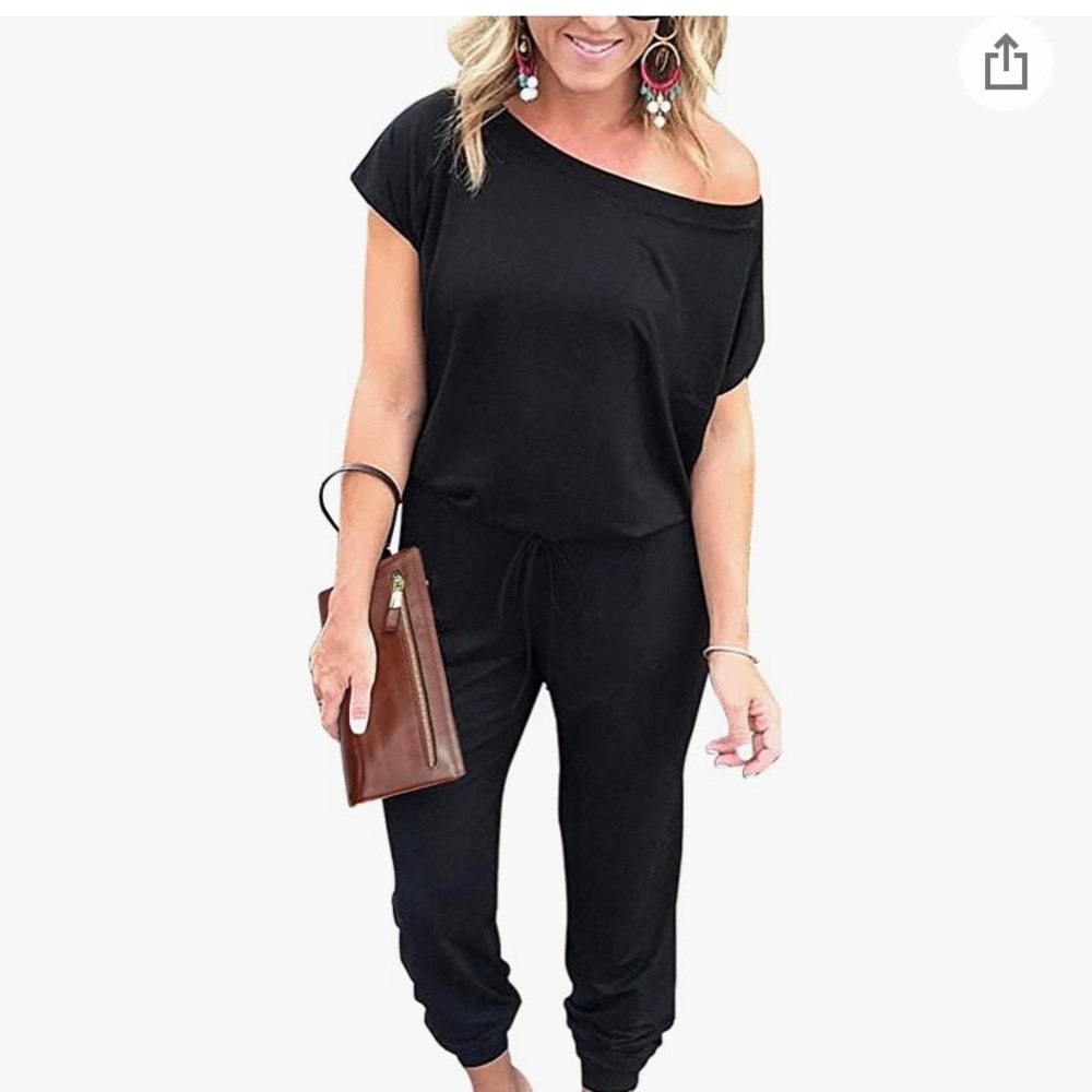 Short sleeve off shoulder jumpsuit